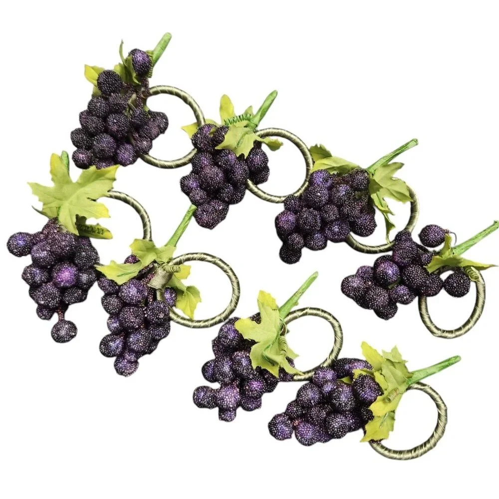 Pier 1 Imports Grape Napkin Ring Holders Set Lot Of 8 Sugar Fruit Vintage